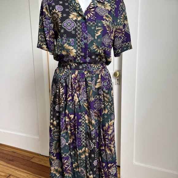 80s purple two piece blouse and skirt - Picture 6 of 6